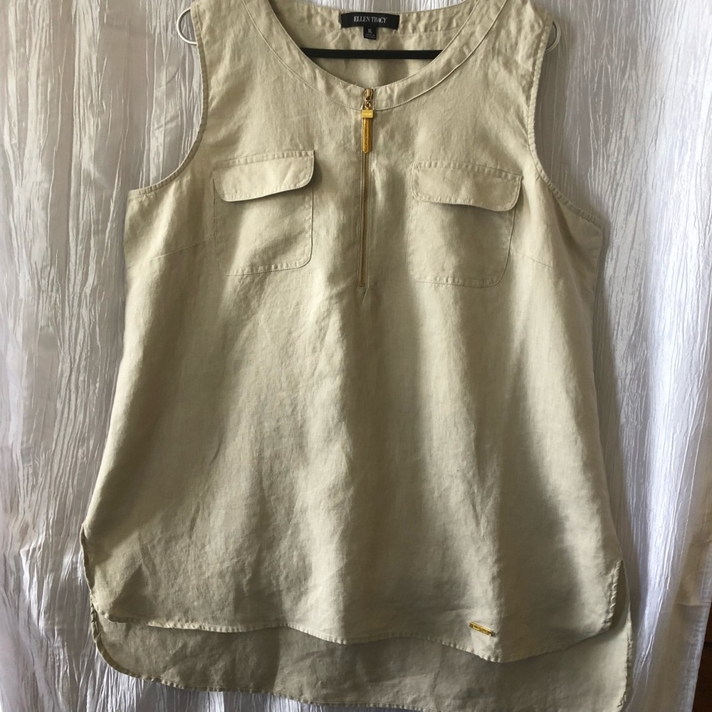 Ellen Tracy XL 100% linen tank with gold details